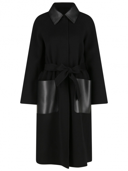 Marc Cain – Marc Cain - Wollmantel mit Kunstleder-Details