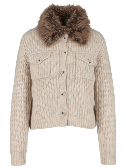 Oui – Oui - Strickjacke mit Fake Fur-Kragen
