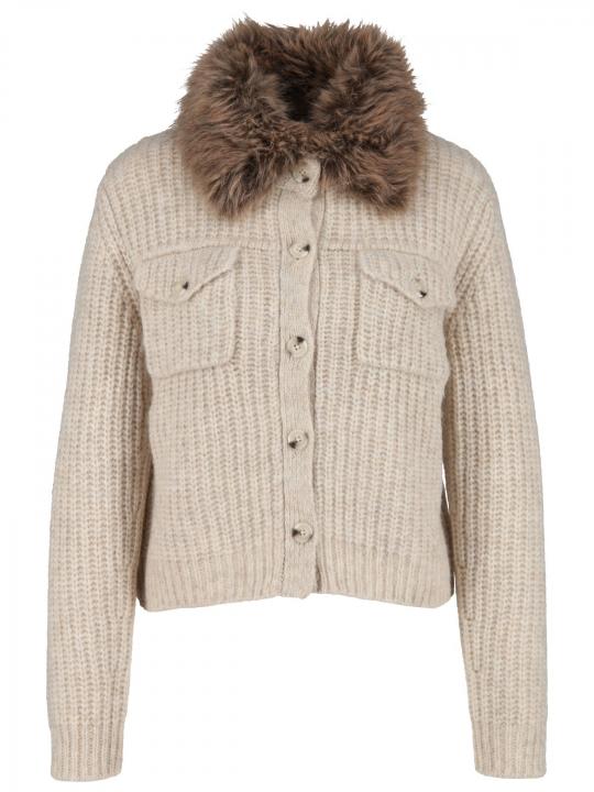 Oui - Strickjacke mit Fake Fur-Kragen