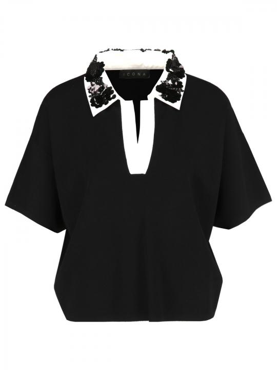 Icona - Strickshirt mit Paillettenkragen