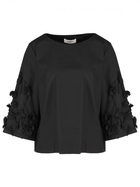Meimeij - Bluse mit Blumenapplikation