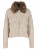 Oui - Strickjacke mit Fake Fur-Kragen