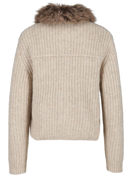 Oui – Oui - Strickjacke mit Fake Fur-Kragen