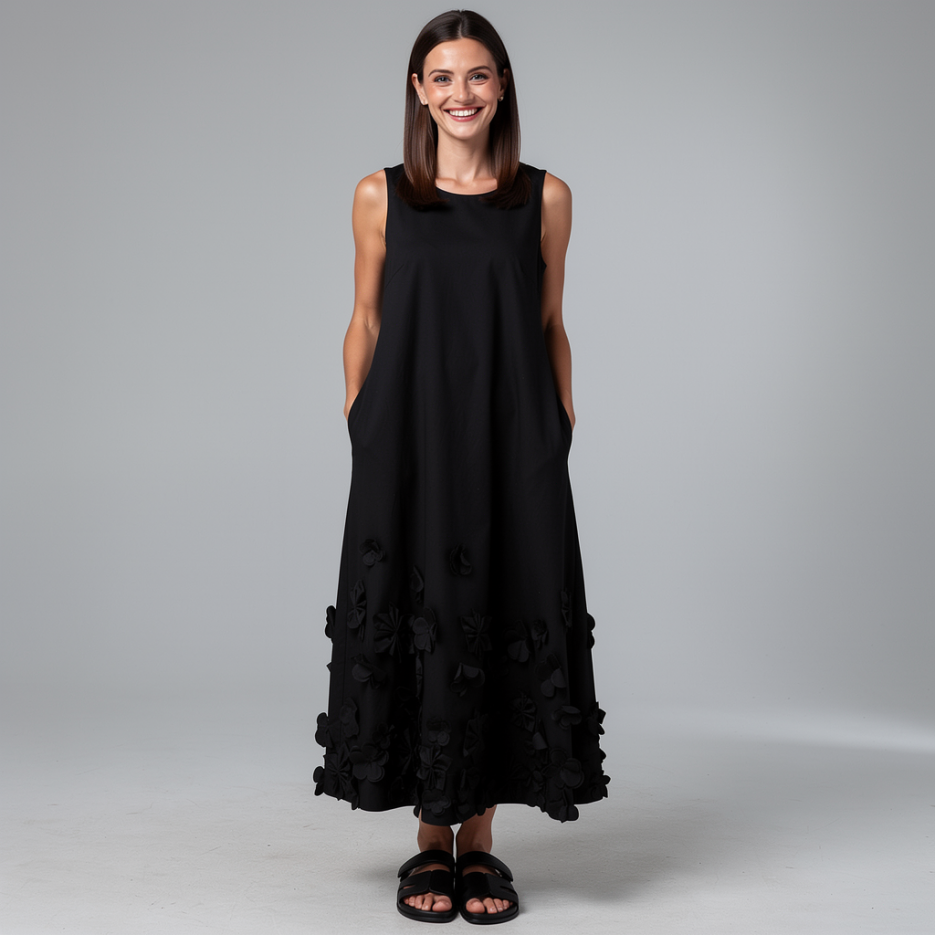 Meimeij - Midikleid mit Blumenapplikation