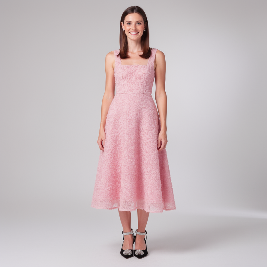 Swing - Midikleid mit Blumenbesatz