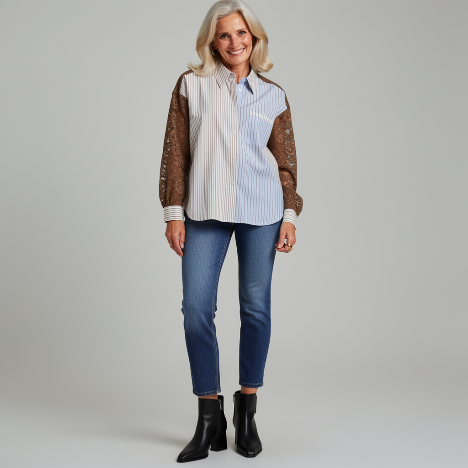Shirtaporter - Hemdbluse mit Materialmix
