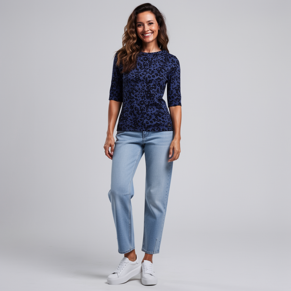 Marc Cain - Rippshirt mit Leo-Print