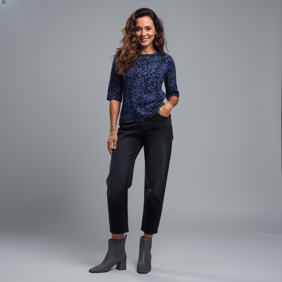 Marc Cain - Rippshirt mit Leo-Print
