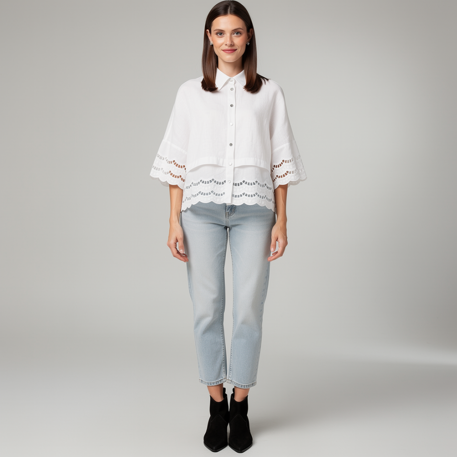 Nevada Love - Leinenbluse mit Broderie Anglaise