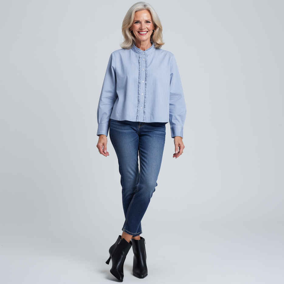 Rossana Diva - Stehkragenbluse mit Rüschendetail