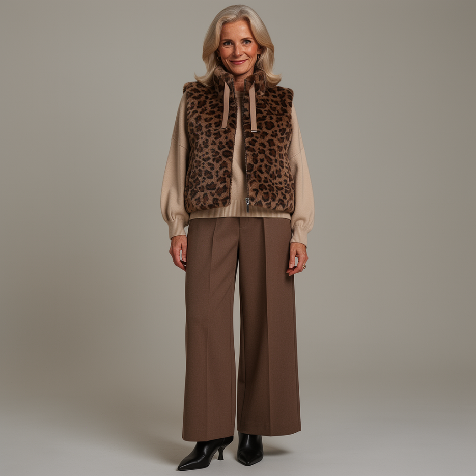 Monari - Fakr Fur-Weste mit Leoprint