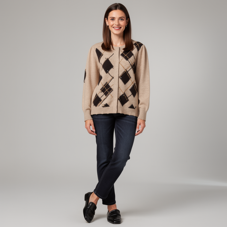 Monari - Strickjacke mit Argyle-Muster