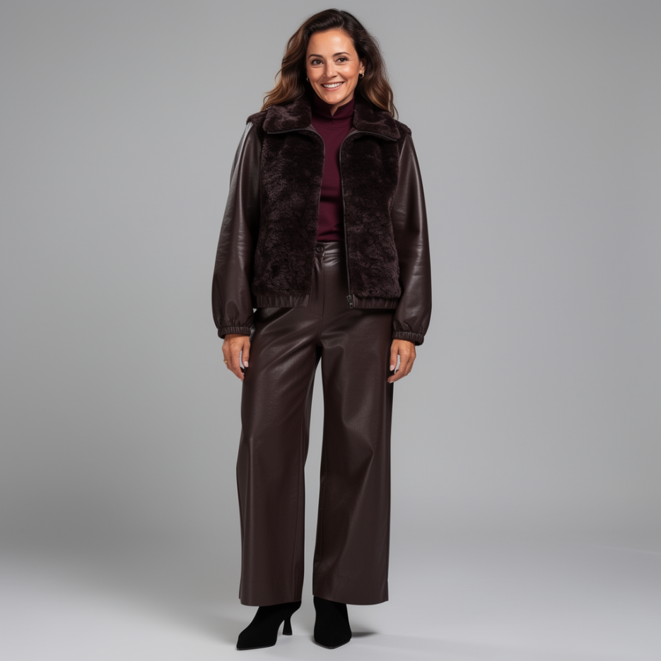 Monari - Webpelzjacke mit Kunstleder